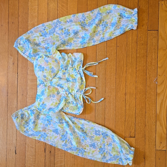 Madden NYC, Floral Sweetheart Crop Top, Padded Cups, Smocked Back, EUC, M - Picture 3 of 14